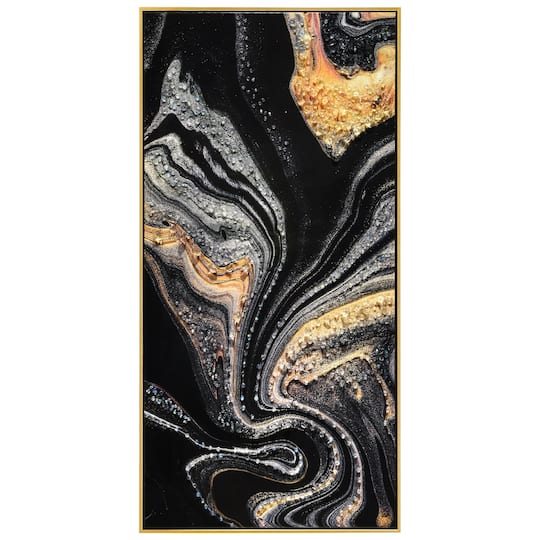 Empire Art Direct Arte De Crystallus 24" x 48" Golden Veins III Epoxy Coated Wrapped Framed Glossy Abstract Canvas Wall Art